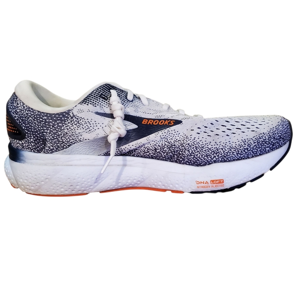 Brooks Ghost 16 Running Shoe White/ Peacoat/ Orange, Mens 12 MSRP $160 - Picture 3 of 16